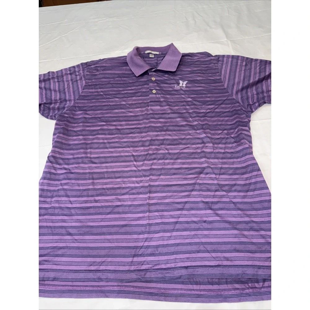 Peter Millar Kapalua Cotton Polo Golf Shirt Sz XXL Purple/Navy Striped